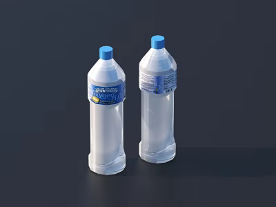 Two Ceramic Bottles With Blue Caps Placed On Dark Background Surface 3d model