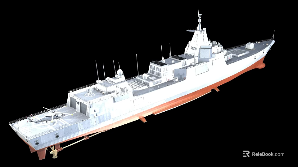 Modern Warship with Advanced Superstructure Antennas and Deck Facilities White and Red Hull Design 3d model