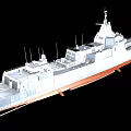 Modern Warship with Advanced Superstructure Antennas and Deck Facilities White and Red Hull Design 3d model