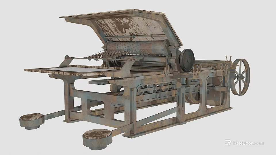 Old Rusty Industrial Equipment With Metal Frame Roller Wheels And Open Lid 3d model 