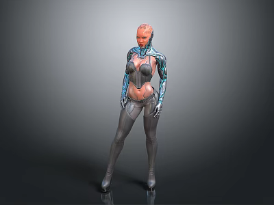 Cyberpunk Female Character 3D Model With Mechanical Arms And Futuristic Design 3d model