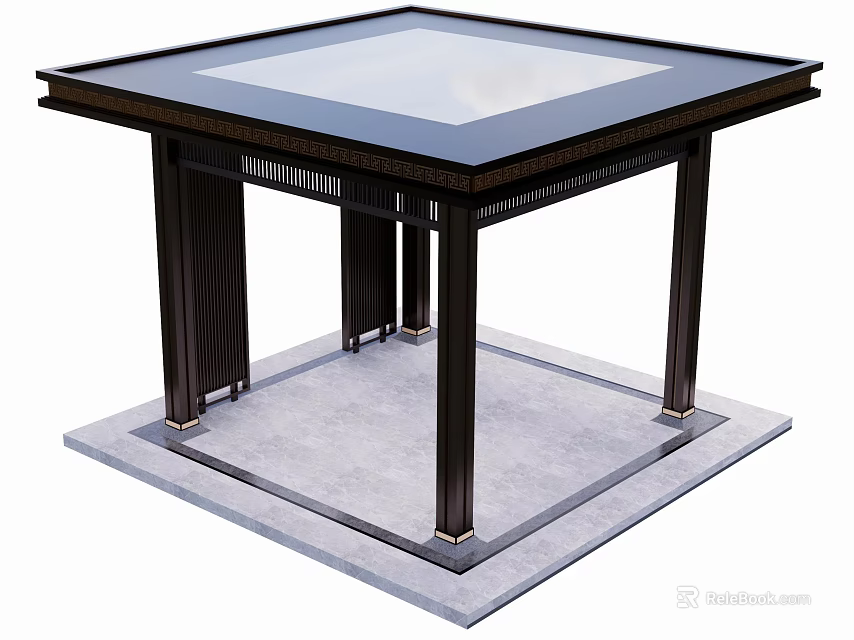 Square Table With Black Frame Glass Top And Square Base Design 3d model
