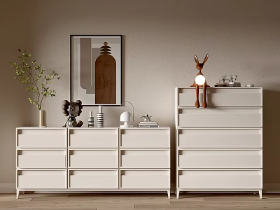 Elegant Modern Entryway Cabinet And Side Cabinet With White Drawers Deer Figure And Plant Decor 3d model