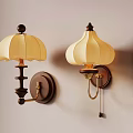 Elegant Wall Lamps With Beige Lampshades And Dark Brown Bases Mounted On Wall