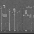 Roadside Infrastructure Setup with Surveillance Cameras Street Lights and Signal Devices on White Poles