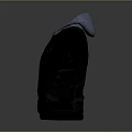 Black Hooded Jacket With Zipper And Gray Inner Lining In Leather Like Material