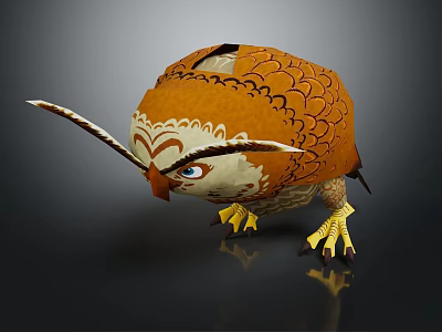 Artistic Owl with Orange Brown Feather Patterns Blue Eyes and Yellow Claws 3d model