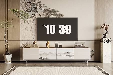 New Chinese TV Cabinet TV Wall 3d model