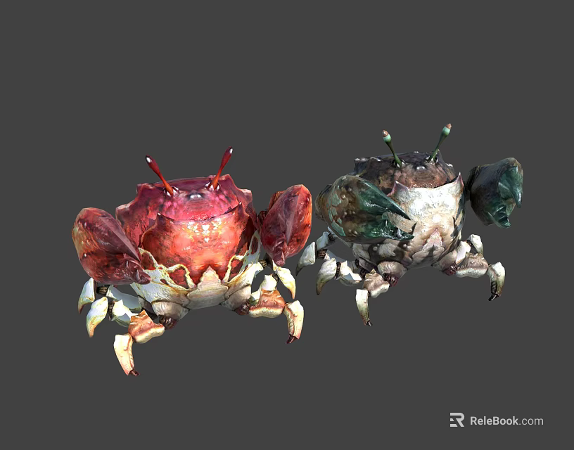 Fantasy Crab Creature Characters With Red And Dark Shells And Sharp Claws Design 3d model 