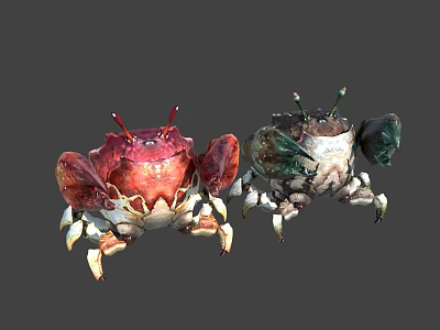 Fantasy Crab Creature Characters With Red And Dark Shells And Sharp Claws Design 3d model