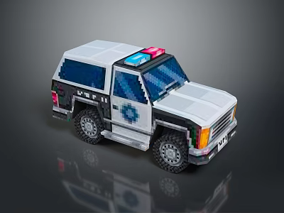 Pixel Art Ambulance Vehicle In SUV Style With Emergency Lights And Details 3d model