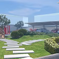 Detailed Aerial Planning of Institutional Complex with Main Building Courtyard Greenery and Parking Areas