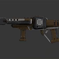 Futuristic Double Barrel Mechanical Weapon With Metallic Structure And Wooden Accents
