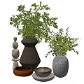 Decorative Ceramic Vases With Green Plants And Natural Stone Decorations
