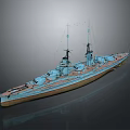 Historical Battleship Model With Masts Cannons Light Blue And Brown Color
