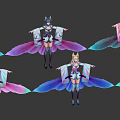 Game And Movie Character With Fox Ears Multiple Pink Green Gradient Tails And Decorative Outfit
