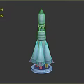 Blue Detailed 3D Rendered Space Rocket Model With Boosters And Base