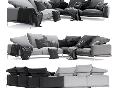 Modern Sectional Sofa with Plush Pillows Cozy Throws and Neutral Tones Design 3d model