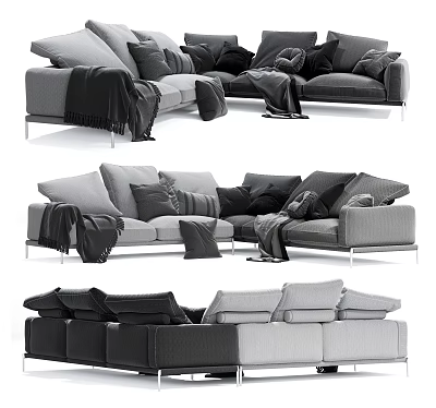 Modern Sectional Sofa with Plush Pillows Cozy Throws and Neutral Tones Design 3d model