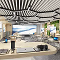 Modern School Classroom With Desks Tech Devices And Large Screens 3d model