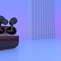 Modern Wireless Earbuds With Charging Case On Purple Lighting Background Design 3d model