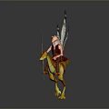Winged Fantasy Character Riding Yellow Red Dinosaur Mount With Spear And Wings