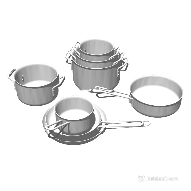 Stainless Steel Cookware Set With Various Sizes Pots And Frying Pans 3d model 