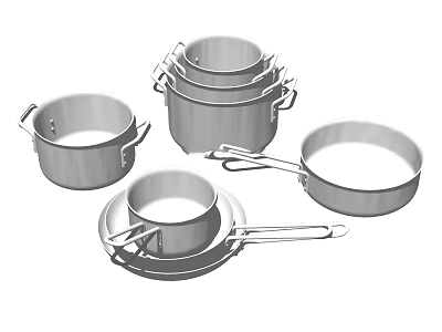 Stainless Steel Cookware Set With Various Sizes Pots And Frying Pans 3d model