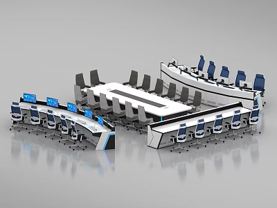 Modern Monitoring Room With Control Consoles Multiple Monitors And Ergonomic Seats 3d model