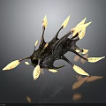 Black Biological Organ Structure With Golden Spiky Hairs And Unique Design