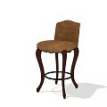 Classic Brown Upholstered Bar Stool With Wooden Legs And Metal Footrest