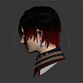 Fantasy Character Head with Black Red Hair Pointed Ears Glasses and Decorative Collar