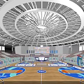 Professional Basketball Gymnasium Interior With VIP Seats Player Entrance Check in Area And Wooden Court