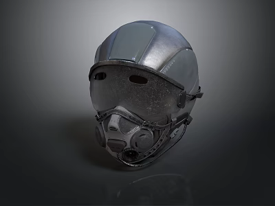 Tactical Military Helmet With Metallic Finish Face Shield And Ventilation Holes Design 3d model