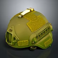 Green Tactical Military Helmet With Yellow Felt Pads Metal Fittings And Side Design