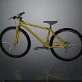Yellow Mountain Bicycle with Black Tires Sturdy Frame and Glossy Reflection