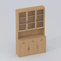 Wooden File Cabinet With Glass Doors Upper Shelves And Lower Drawers