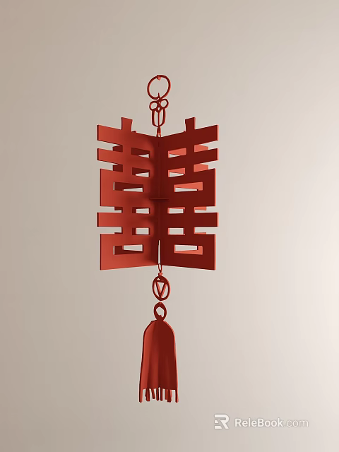 Red Double Happiness Hanging Decoration In Traditional Chinese Style For Festive Weddings 3d model 