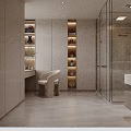Modern Wardrobe Interior With Glass Doors Hanging Clothes Shelves Drawers And Built-in Lighting