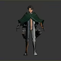 Man With Green Cape And Mechanical Arms In Action Figure Design