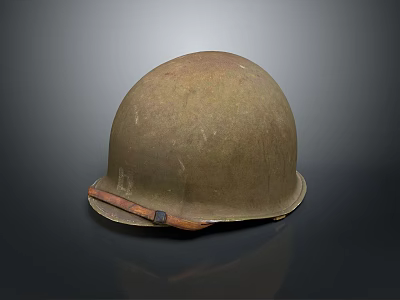 Vintage Worn Military Helmet With Olive Green Scratched Surface And Chin Strap 3d model