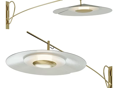 Modern Elegant Wall Lamp With Brass Arm And White Round Shade Design 3d model