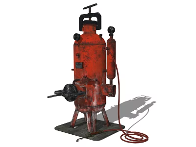 Red Industrial Equipment With Vertical Structure Pipes Valves Stand And Hose 3d model