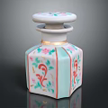 Decorative Hexagonal Ceramic Bottle With Pastel Floral Vines And Gold Accents