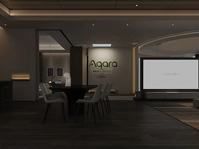 Agora Modern Retail Store Interior Design With White Chairs Black Table And 3d model