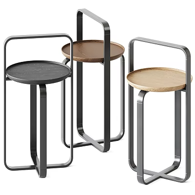 Modern Three Side Tables With Metal Frames And Wooden Tops In Different Color Tones 3d model