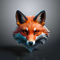 3D Rendered Fox Head Character With Vibrant Orange Blue Fur And Yellow Eyes