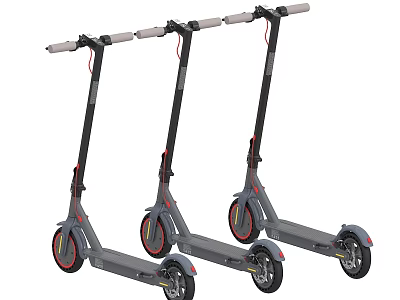 Three Modern Electric Scooters With Gray Frames And Red Accent Wheels 3d model