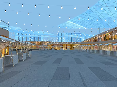 Bright Commercial Street With Glass Roof Hanging Lights And Spacious Plaza Ground 3d model