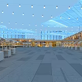 Bright Commercial Street With Glass Roof Hanging Lights And Spacious Plaza Ground